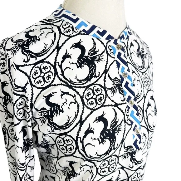 J McLaughlin Tunic Top Catalina Cloth Black White Phoenix Print 3/4 Sleeve Sz M - Picture 11 of 11